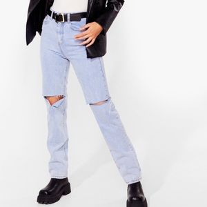Ripped straight leg jeans
